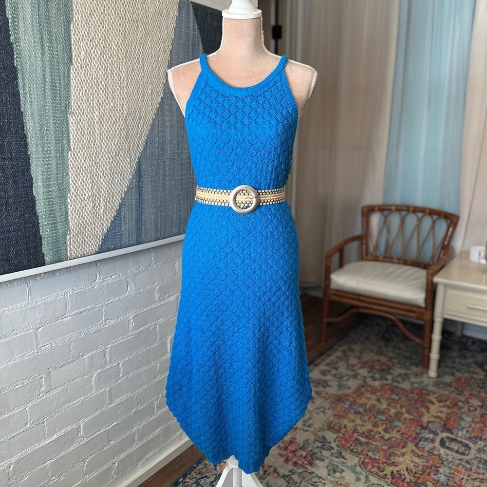 Eliza J Blue Crochet Halter Maxi Dress - Picture 2 of 8
